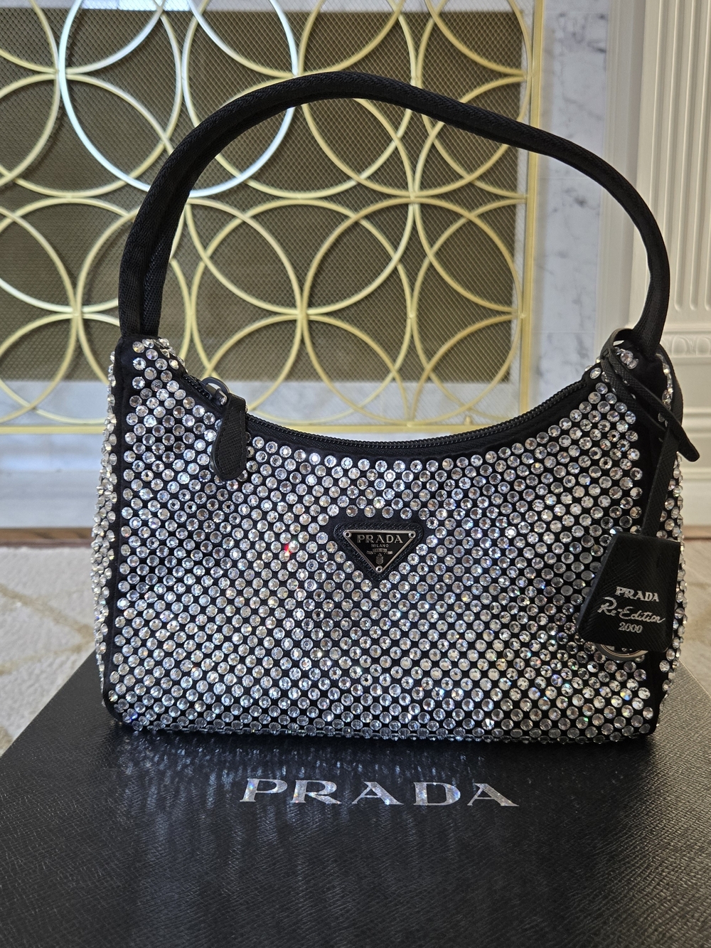 Prada Re Edition 2005 Black Crystal-Embellished Shoulder Bag - Picture 1 of 13
